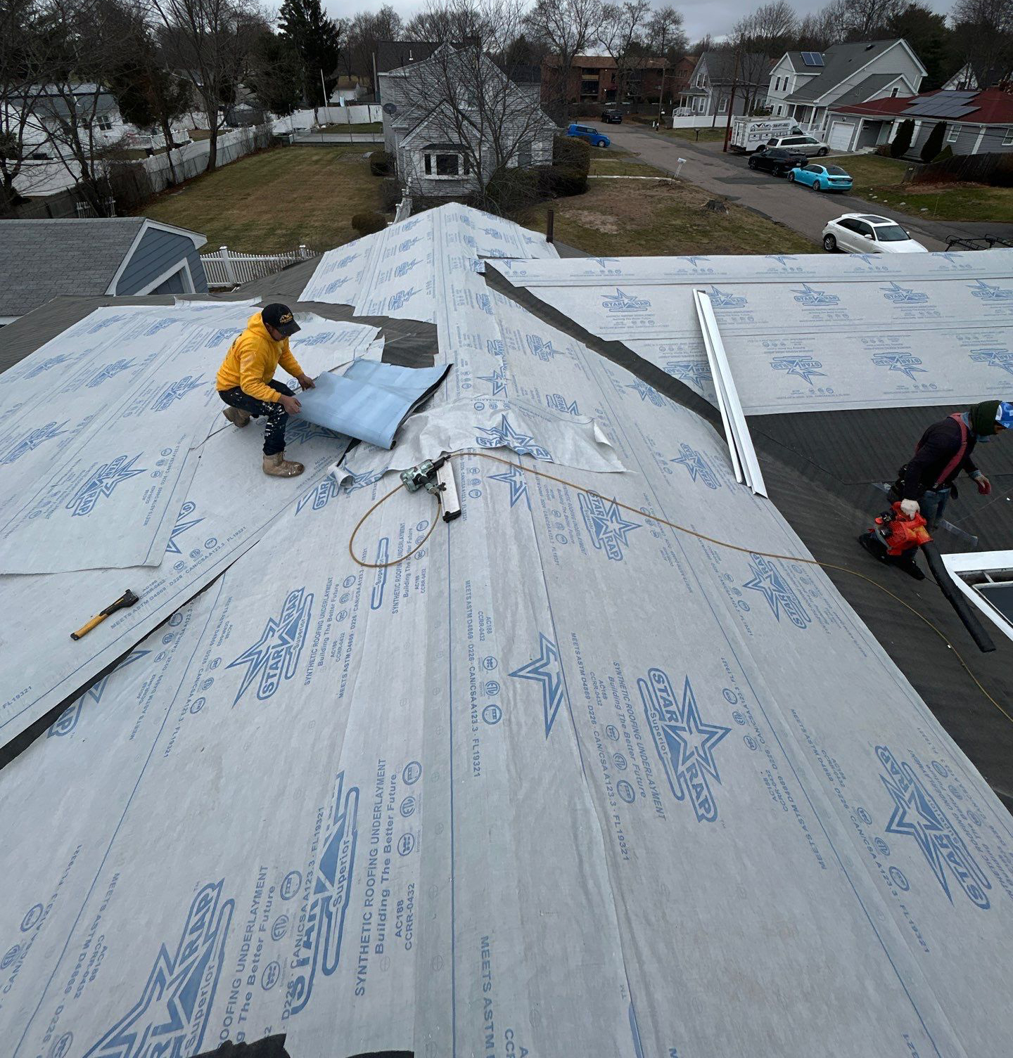 Roof underlayment installation during general repair project